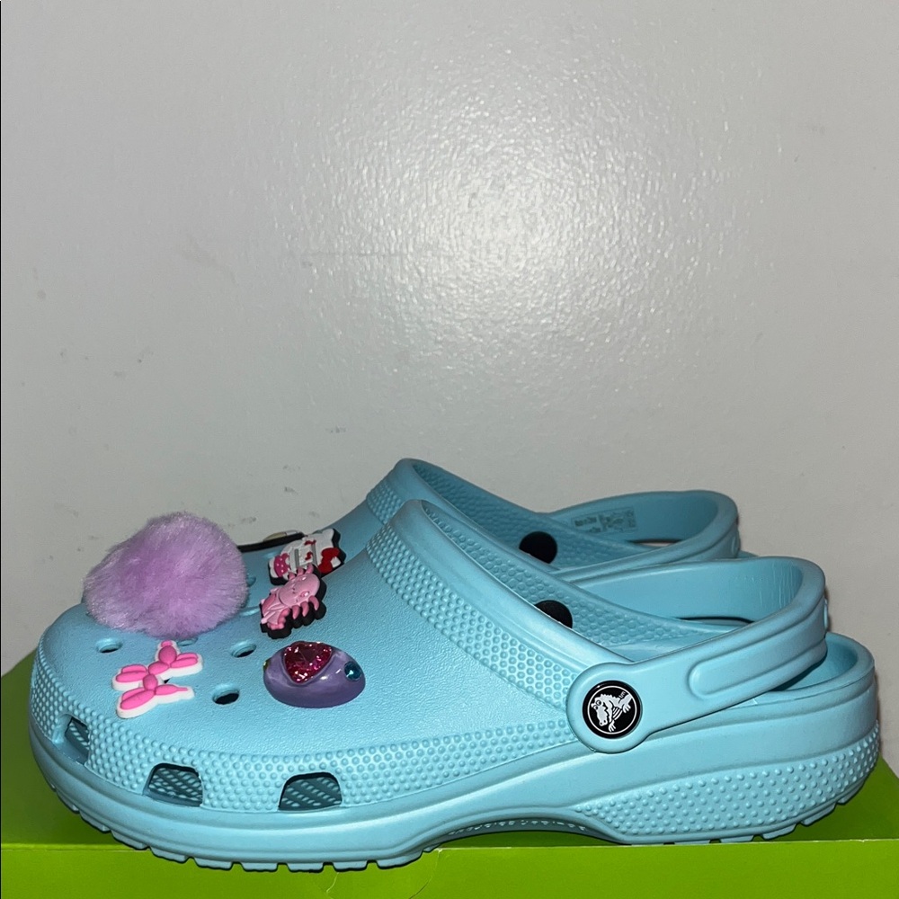 Ice Blue Crocs with Charms